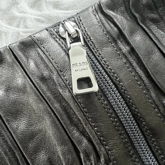 PRADA Black Ruched Leather High Heel Boots - Picture 4 of 5